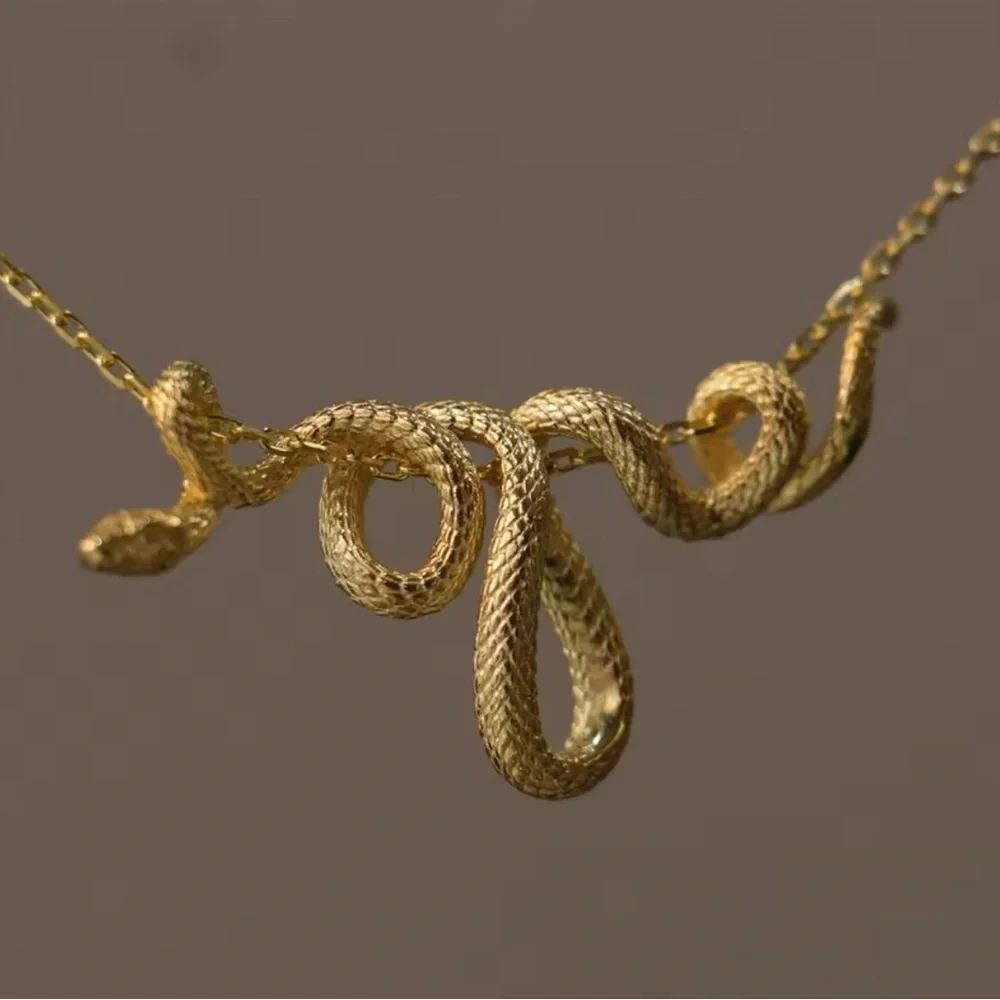 Gold Coiled Serpent Snake Hanging Gothic Punk Biker Pendant Necklace